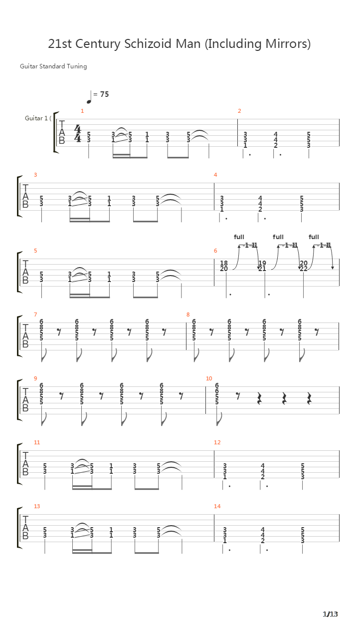 21st Century Schizoid Man吉他谱