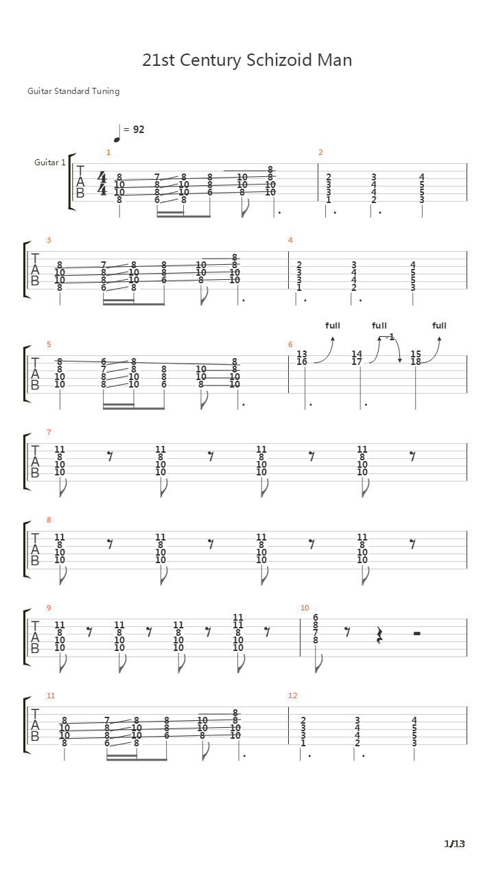 21st Century Schizoid Man吉他谱