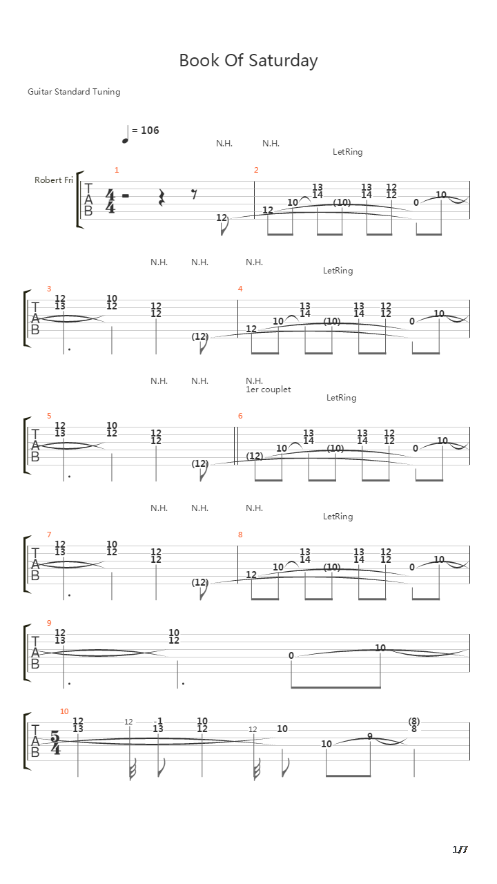 Book Of Saturday吉他谱