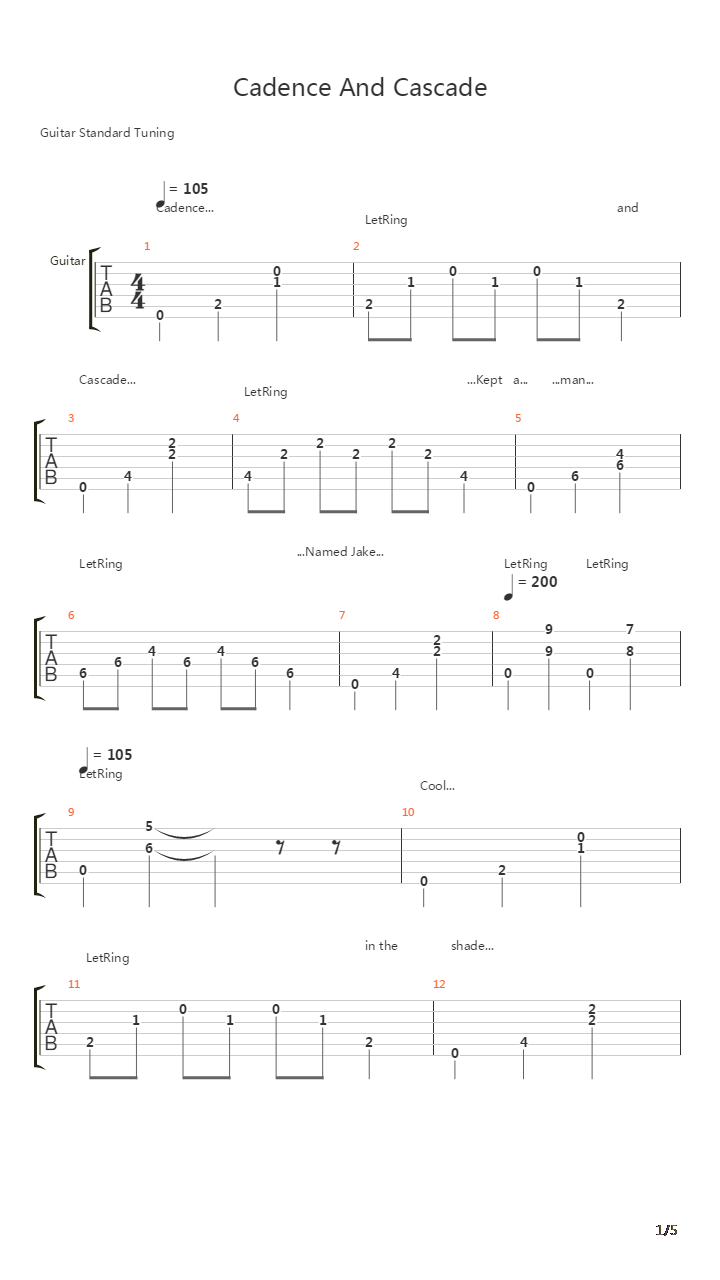 Cadence And Cascade吉他谱
