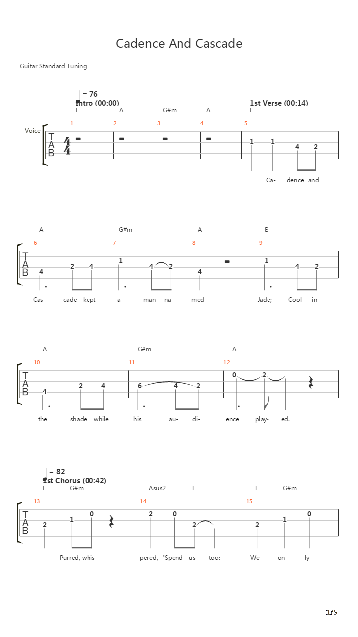 Cadence And Cascade吉他谱