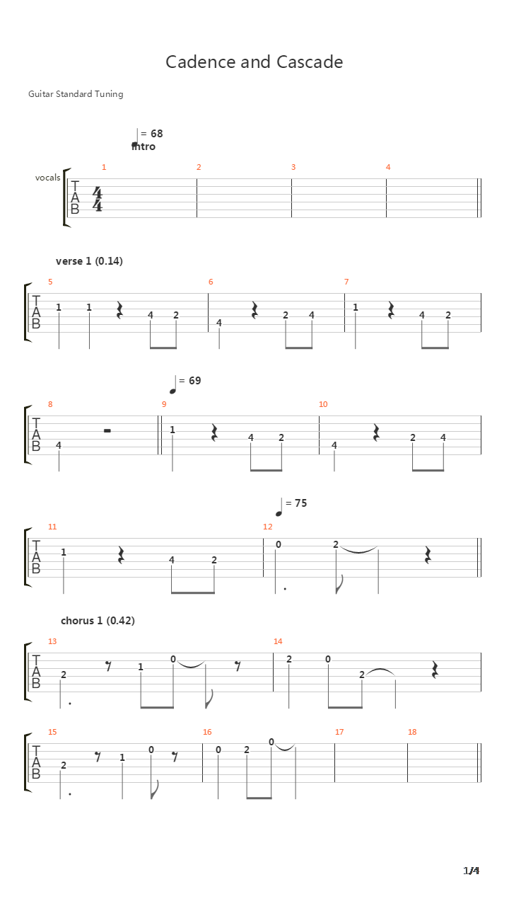 Cadence And Cascade吉他谱
