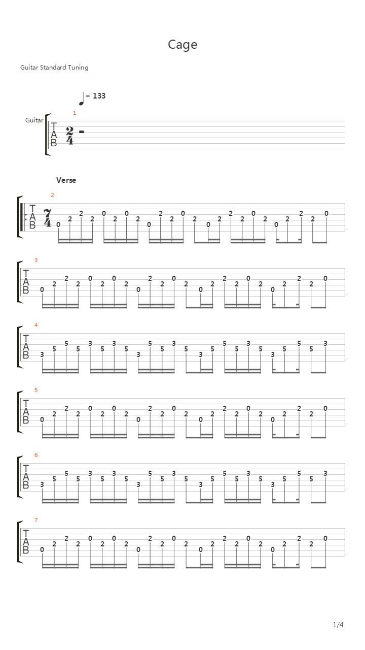 Cage吉他谱