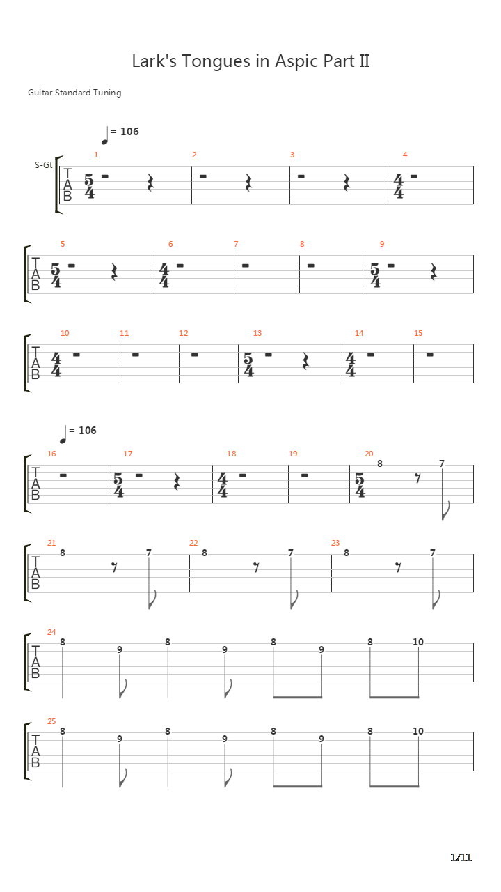 Larks Tongues In Aspic Part Ii吉他谱