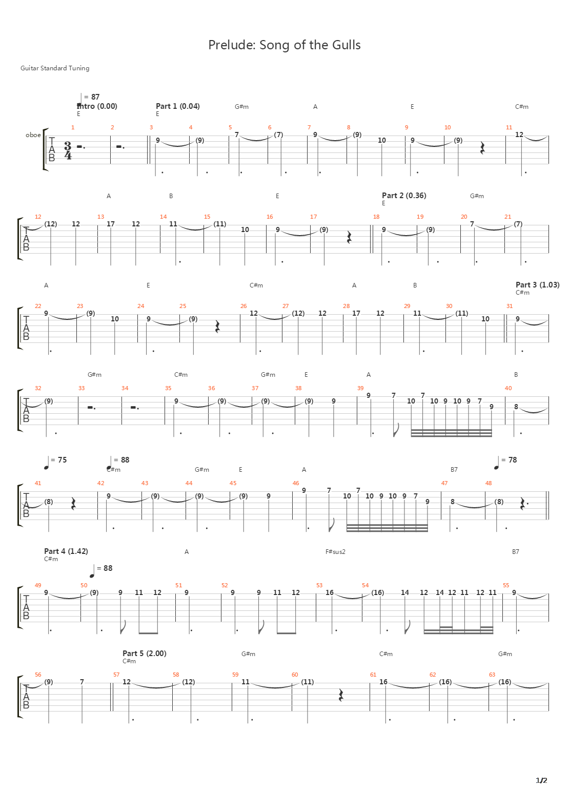 Prelude Song Of The Gulls吉他谱