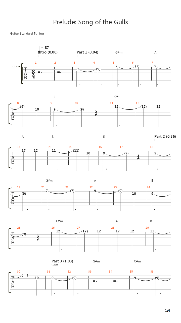 Prelude Song Of The Gulls吉他谱