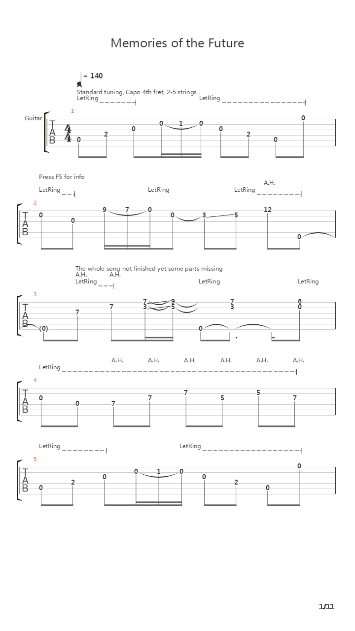Memories Of The Future吉他谱