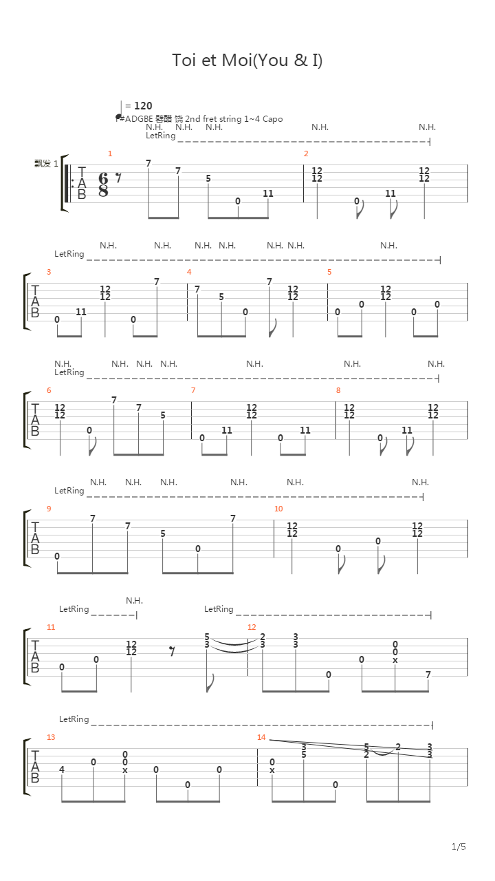 Toi Et Moi吉他谱