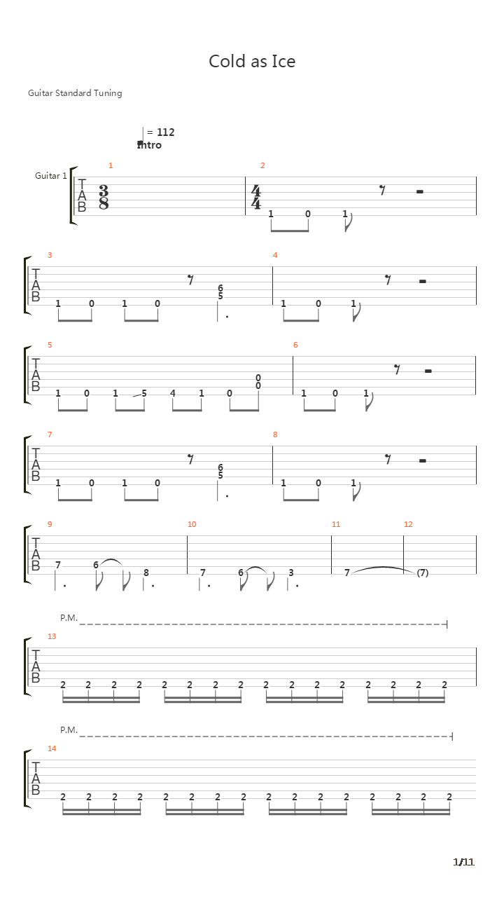 Cold As Ice吉他谱