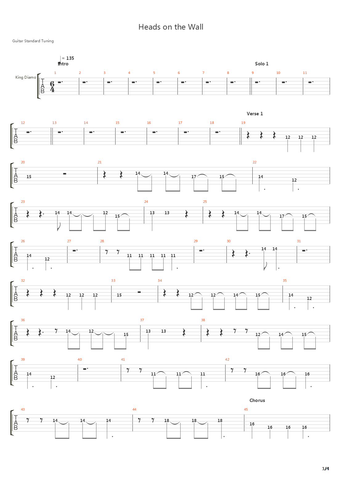 Heads On The Wall吉他谱