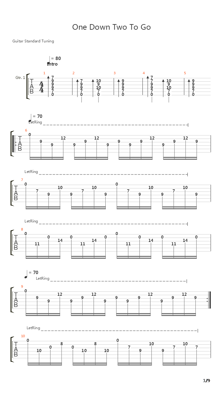 One Down Two To Go吉他谱