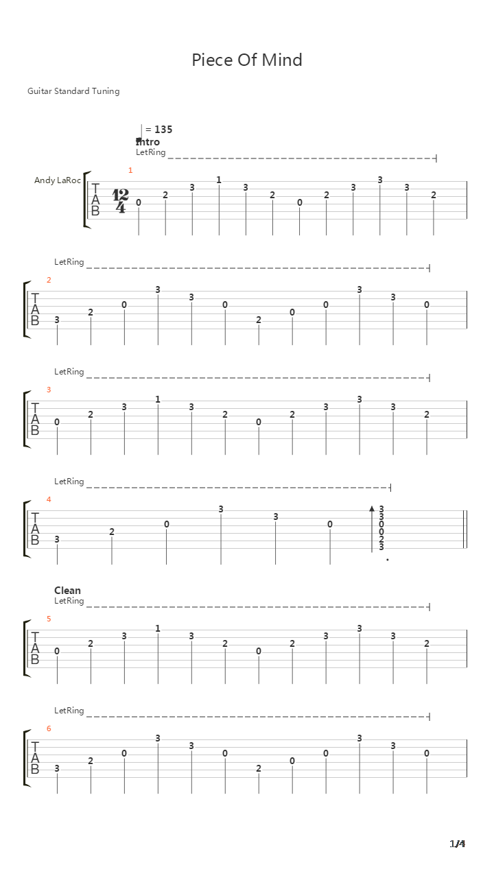 Piece Of Mind吉他谱