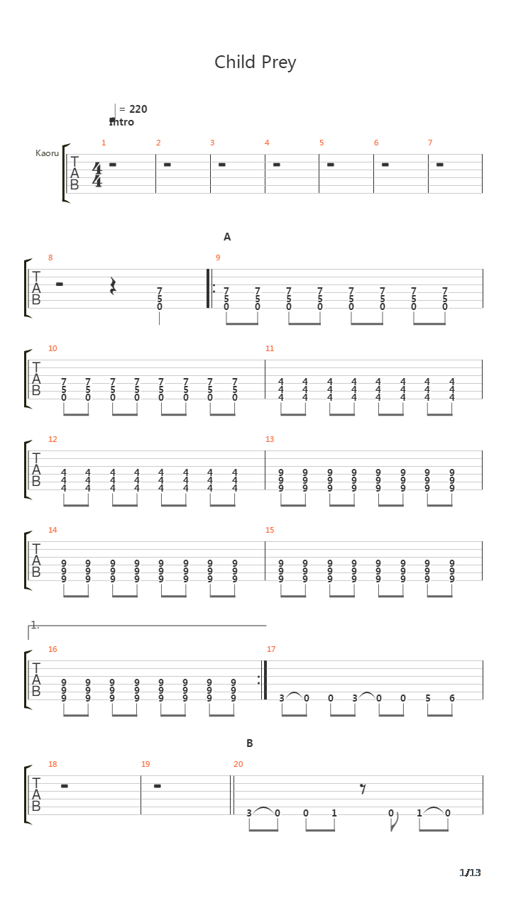 Child Prey吉他谱