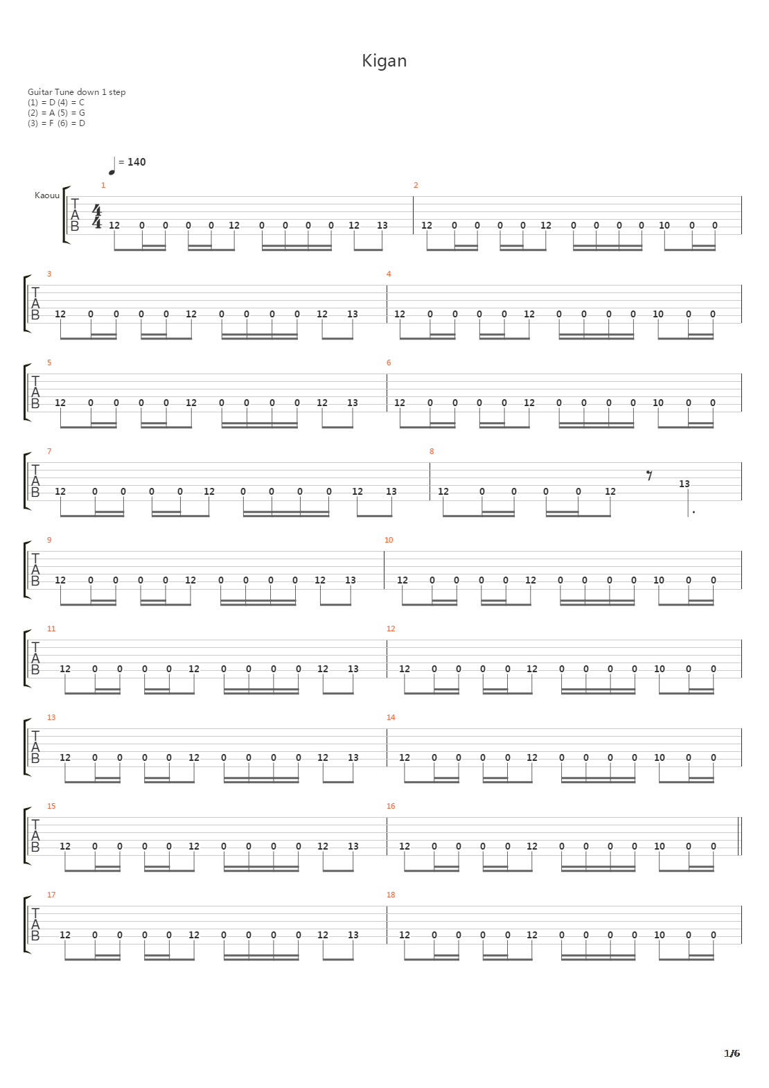 Kigan(鬼眼)吉他谱