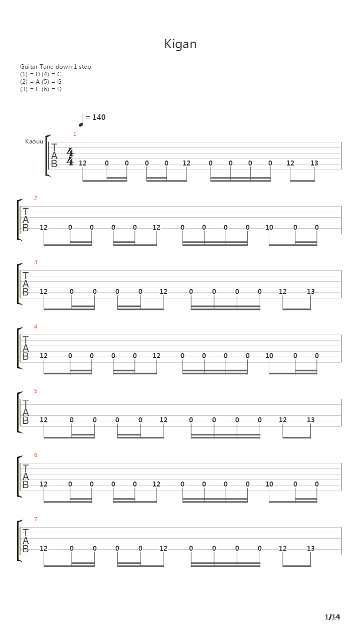 Kigan(鬼眼)吉他谱