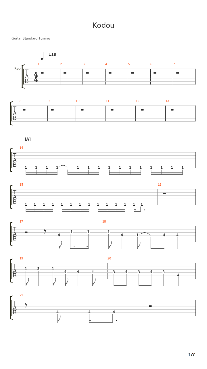 Kodou(鼓动)吉他谱