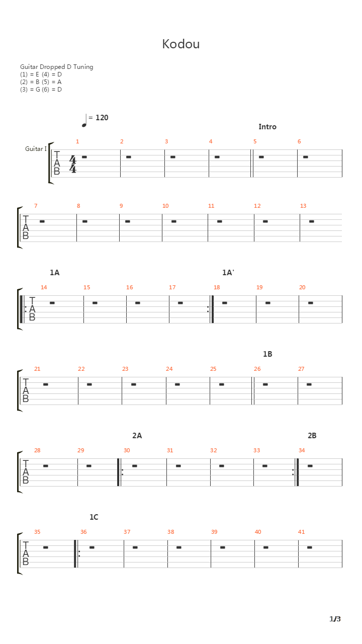 Kodou(鼓动)吉他谱