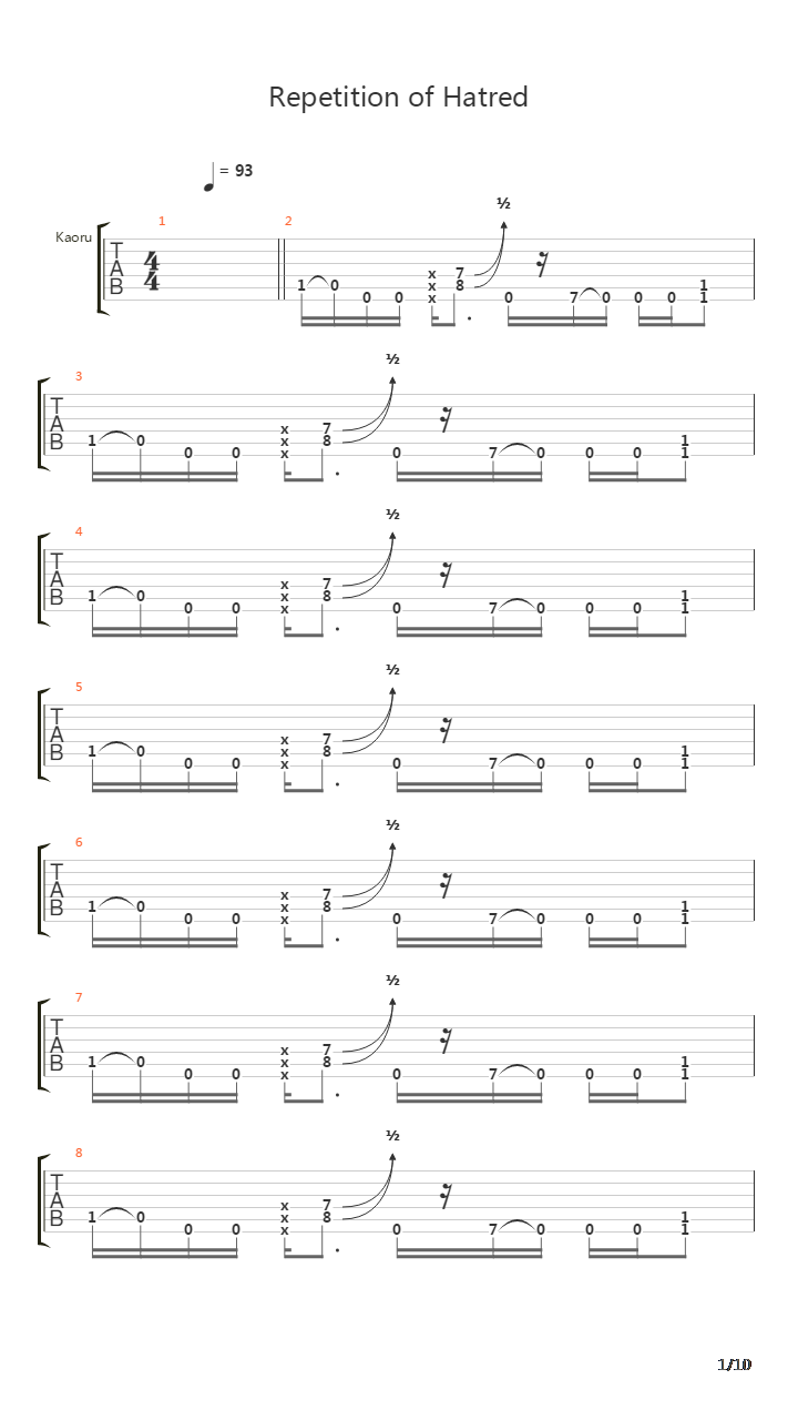 Repetition Of Hatred吉他谱