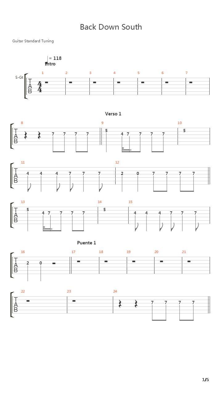 Back Down South吉他谱