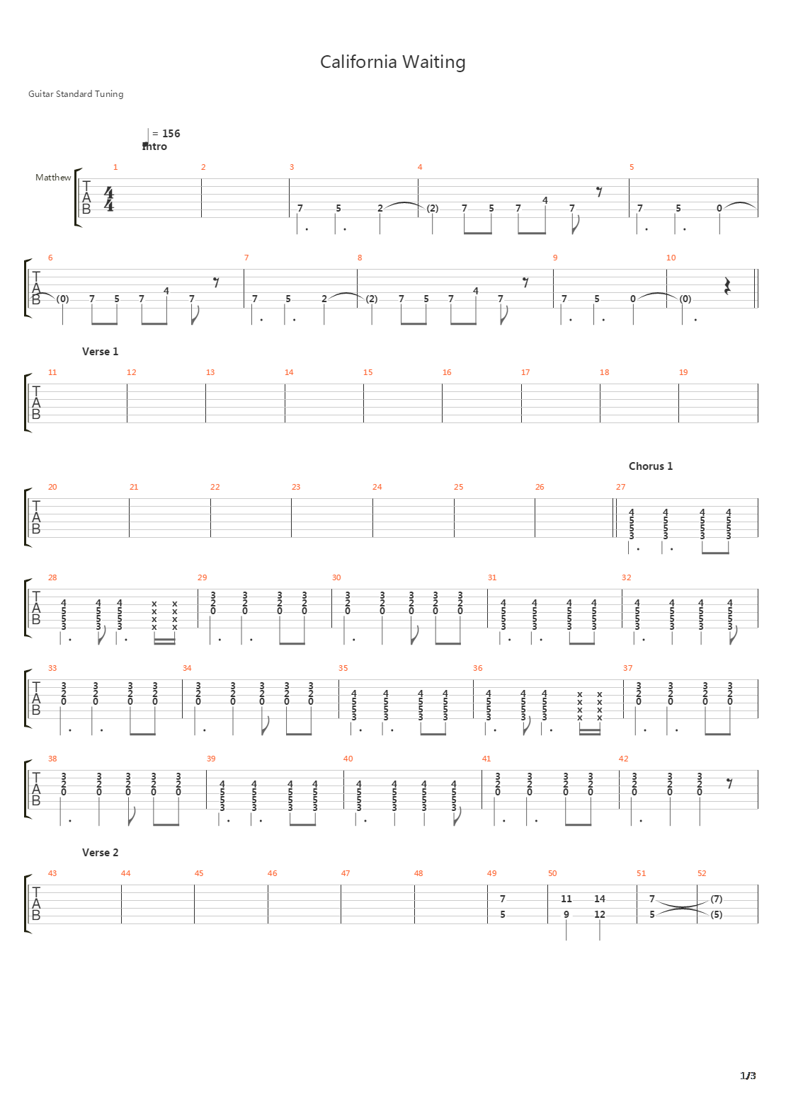 California Waiting吉他谱