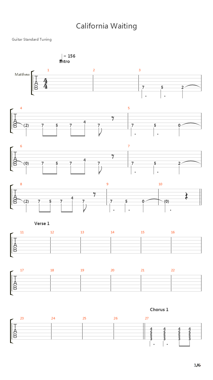California Waiting吉他谱