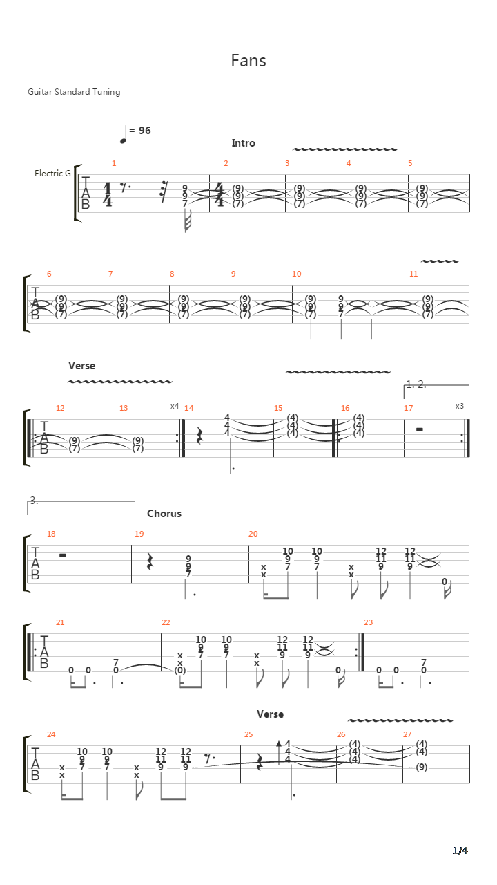 Fans吉他谱