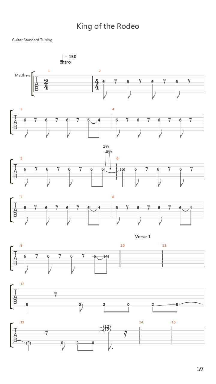 King Of The Rodeo吉他谱