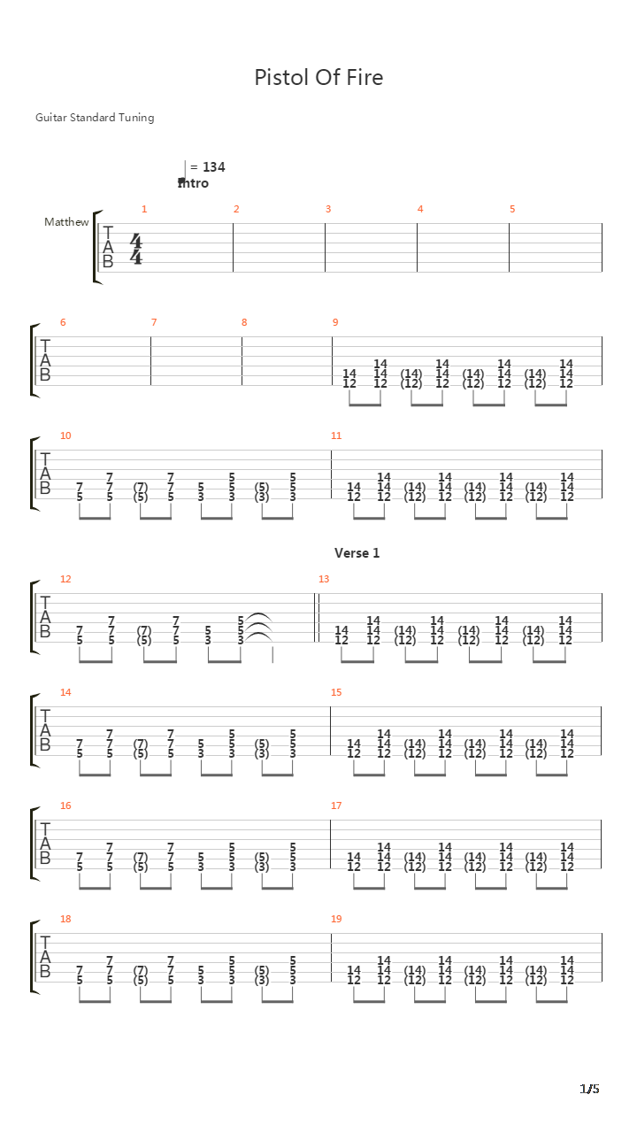 Pistol Of Fire吉他谱