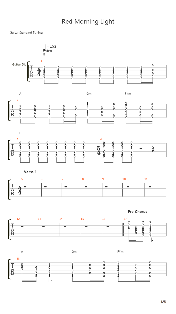 Red Morning Light吉他谱