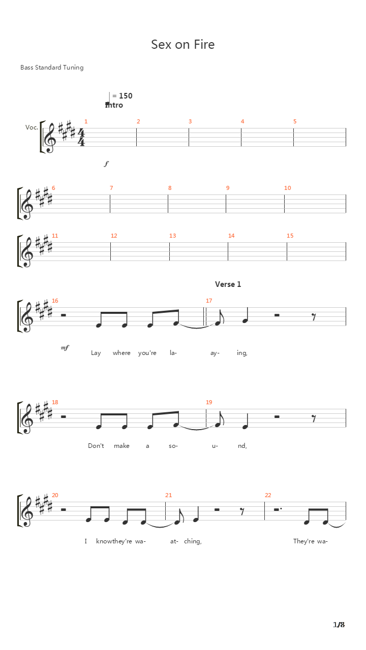 Sex On Fire吉他谱