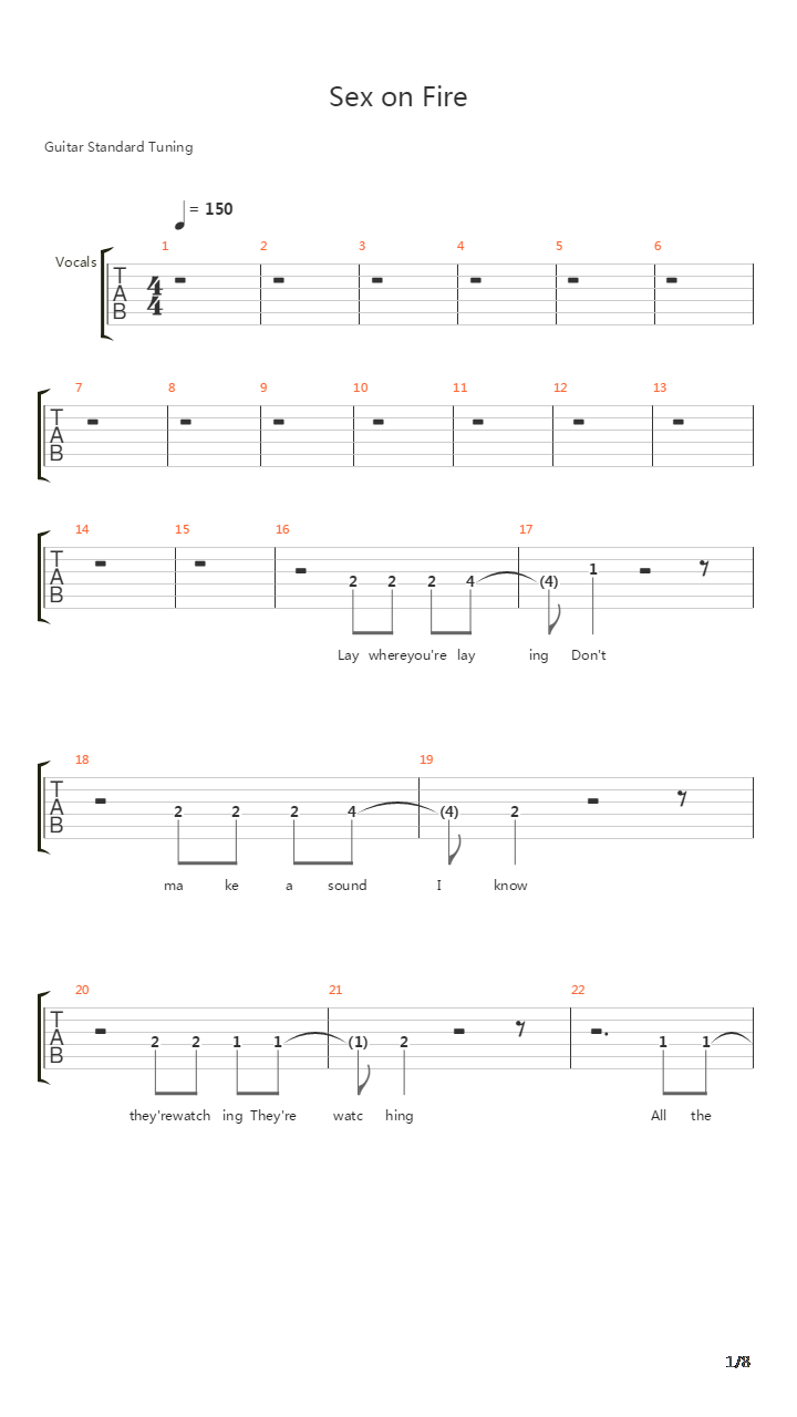 Sex On Fire吉他谱