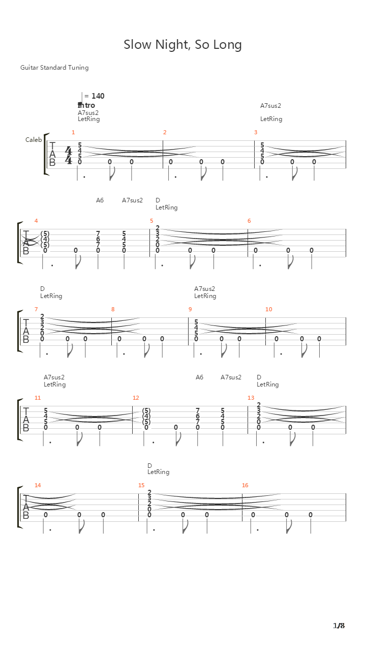 Slow Night So Long吉他谱