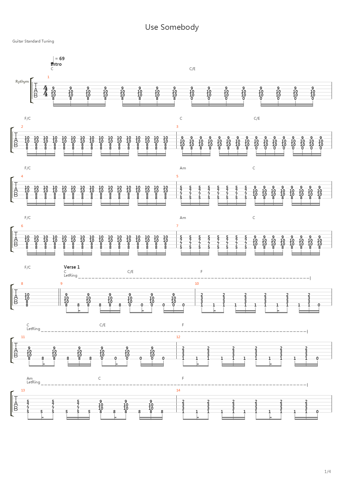 Use Somebody吉他谱