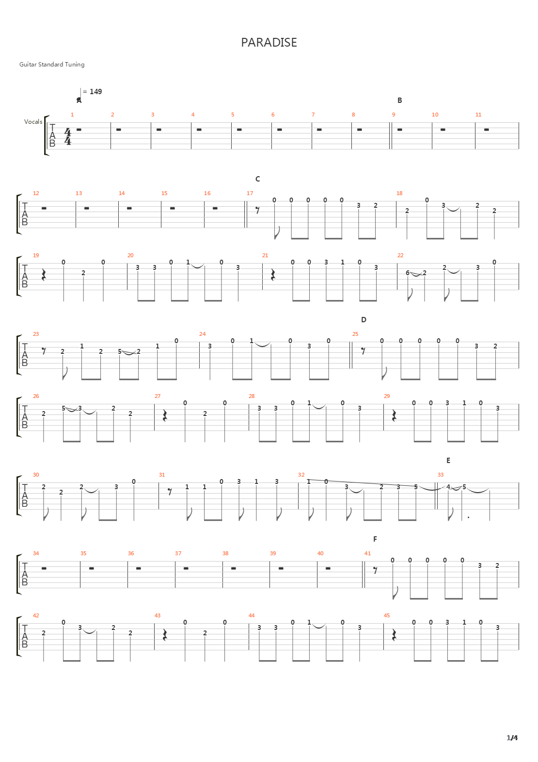 Paradise吉他谱
