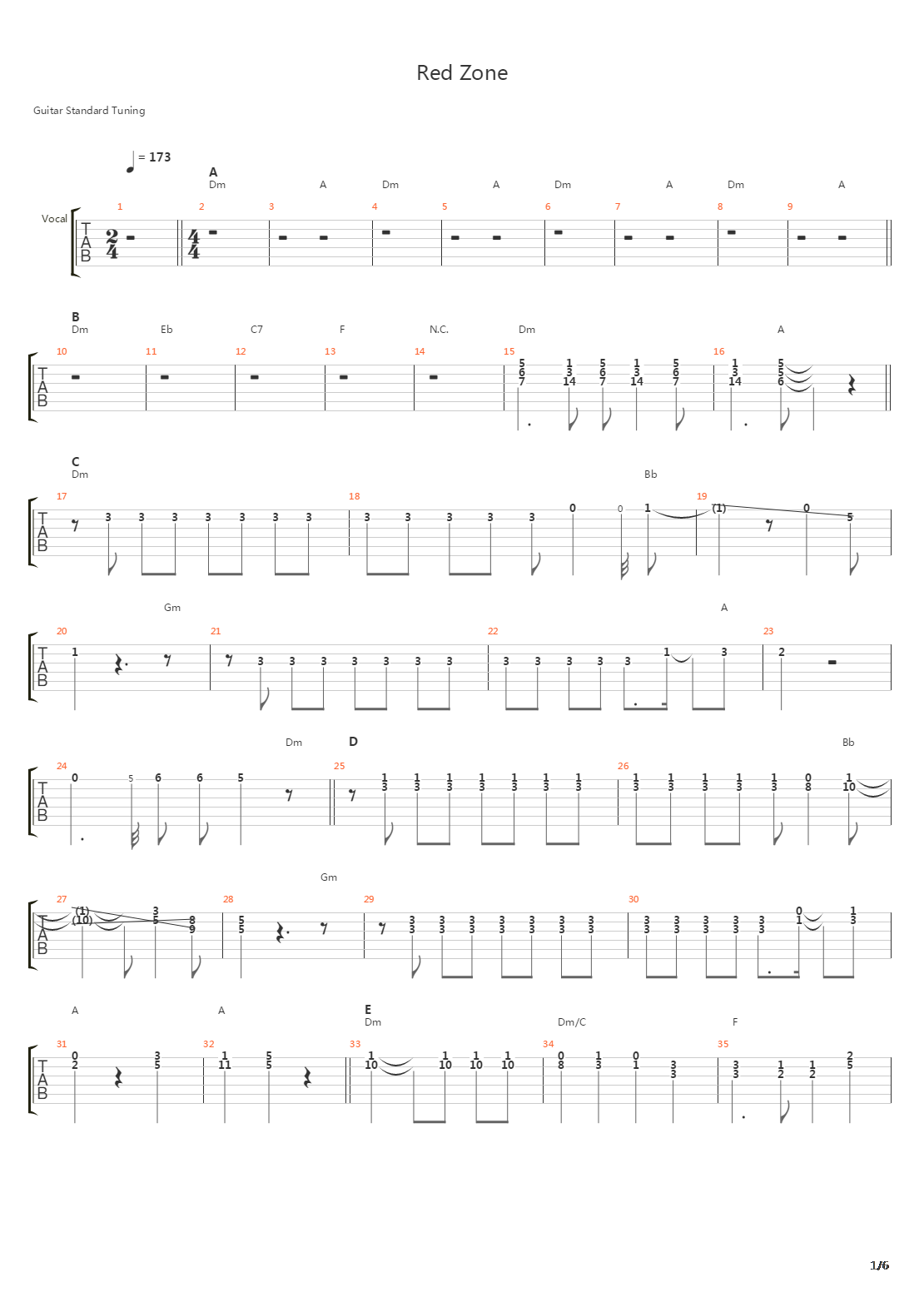 Red Zone吉他谱