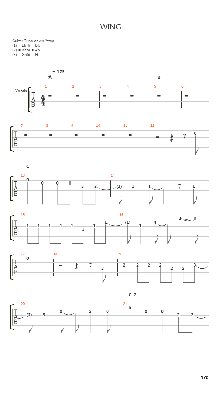 Wing吉他谱