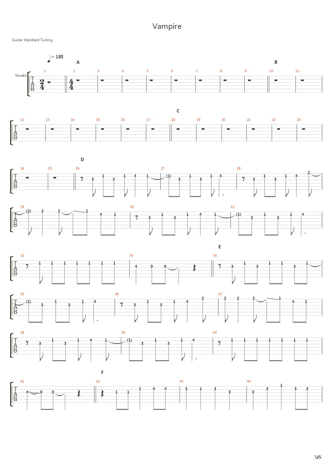 ヴァンパイア(Vampire 吸血鬼)吉他谱