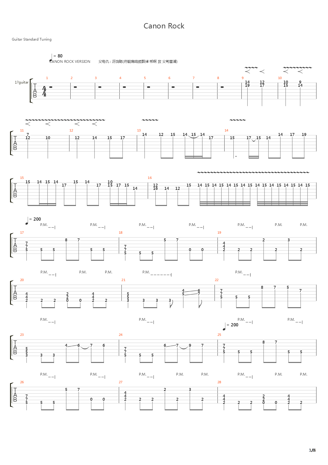 卡农 摇滚版(Canon Rock)吉他谱