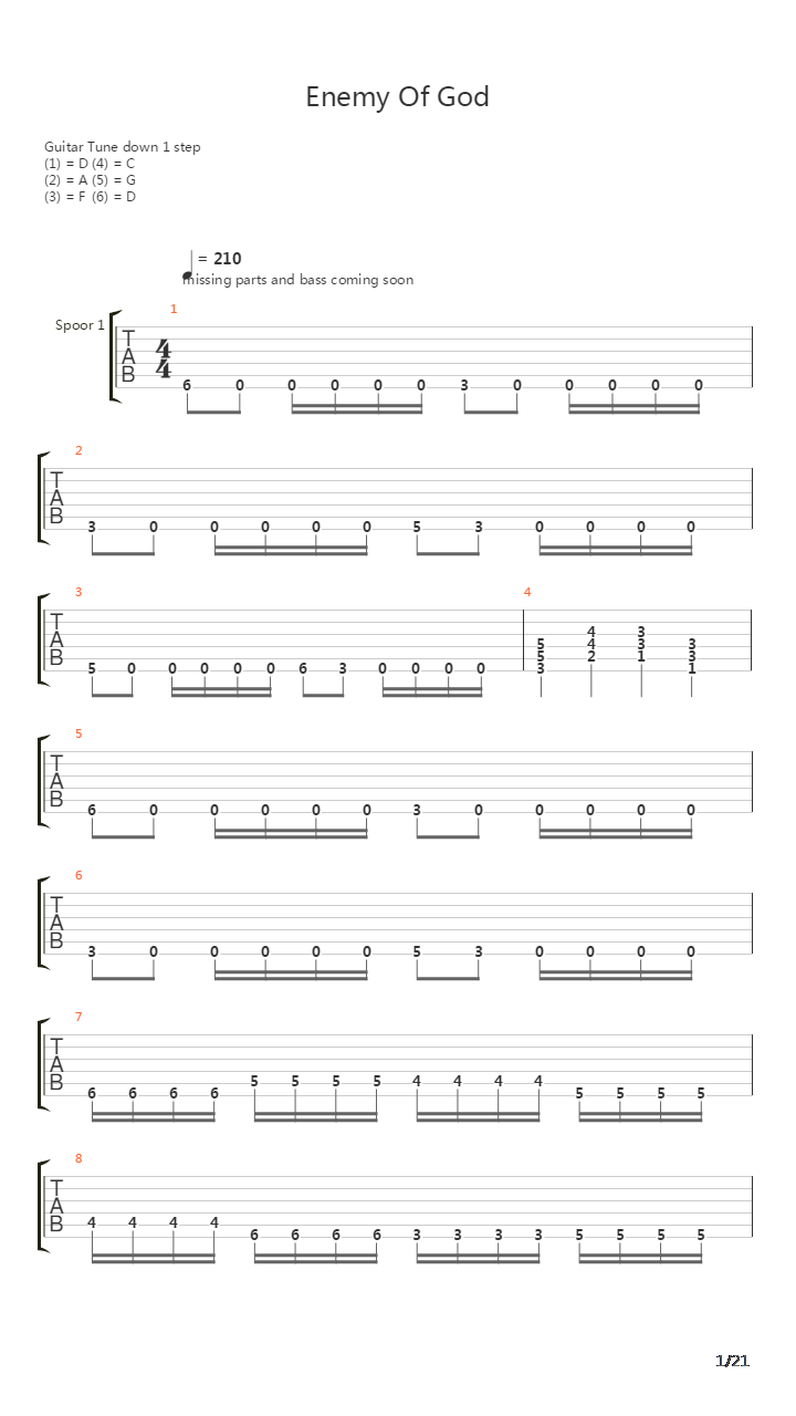Enemy Of God吉他谱