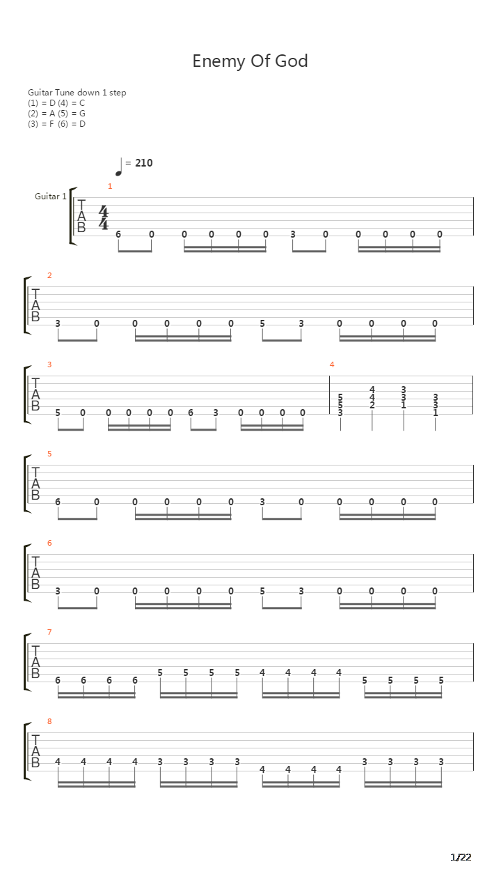 Enemy Of God吉他谱