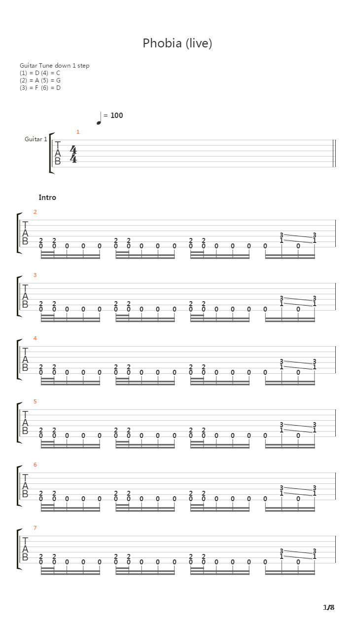 Phobia吉他谱