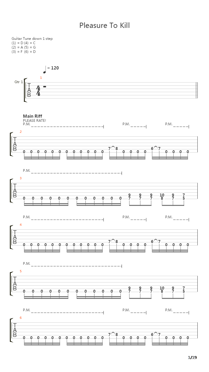 Pleasure To Kill吉他谱