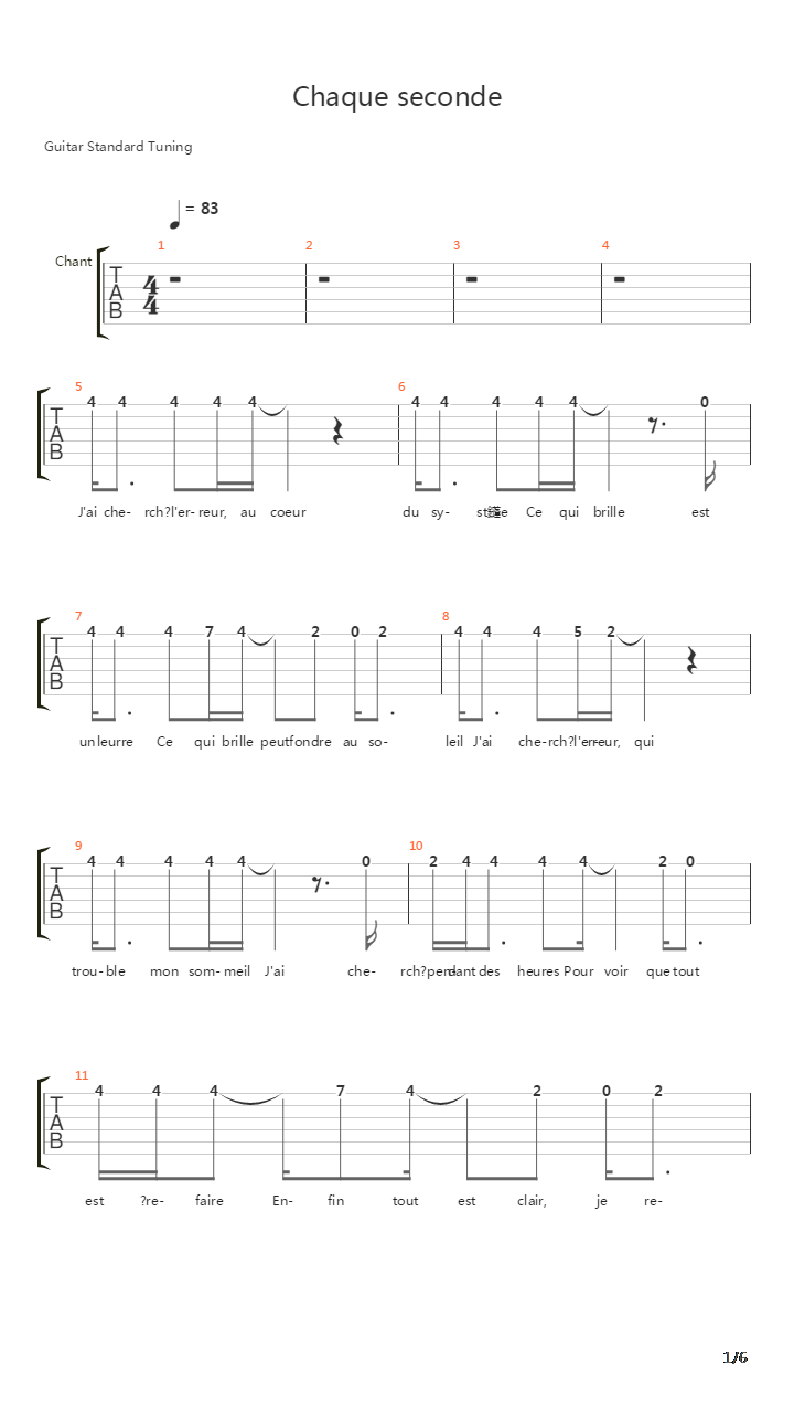 Chaque Seconde吉他谱