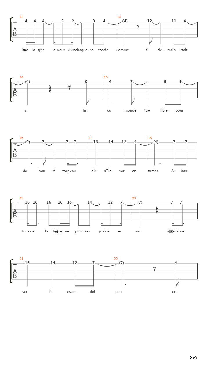 Chaque Seconde吉他谱