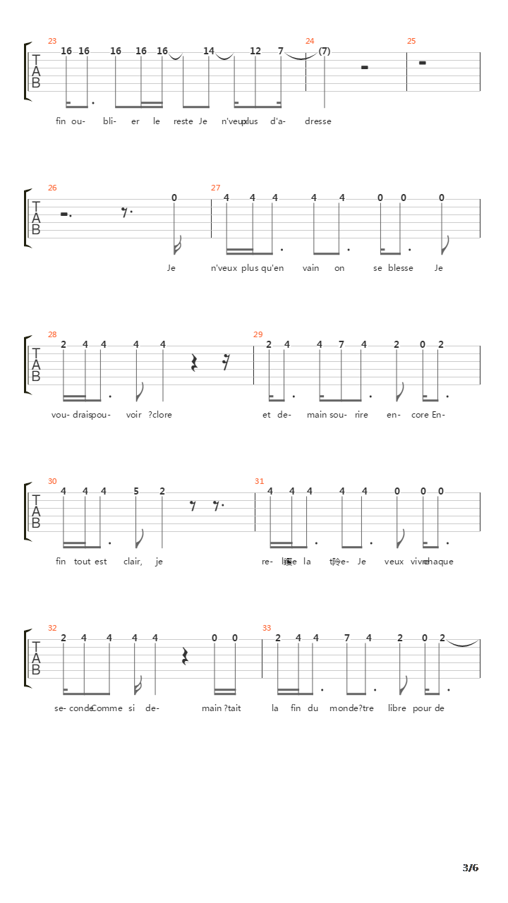 Chaque Seconde吉他谱