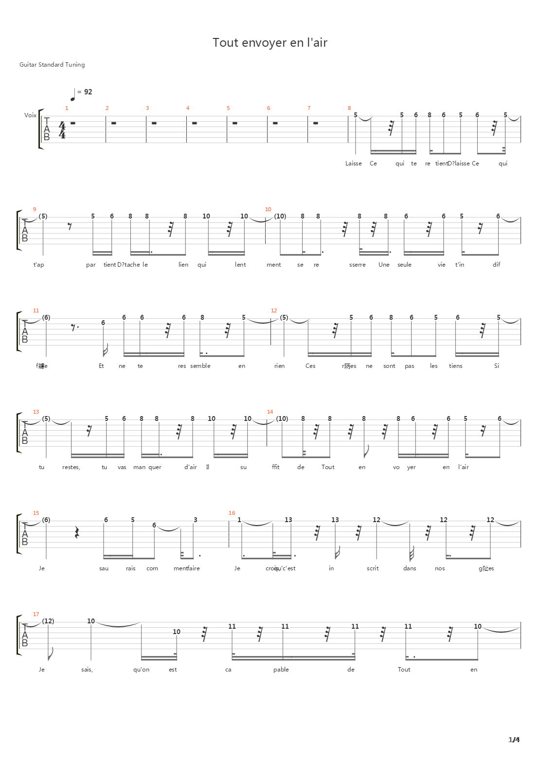 Tout Envoyer En Lair吉他谱