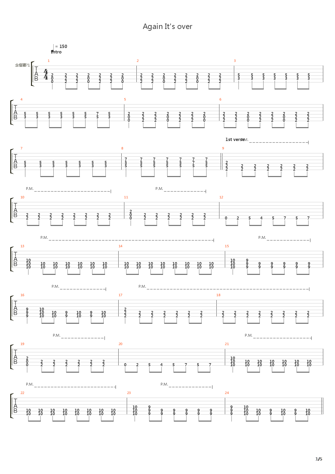 Again Its Over吉他谱