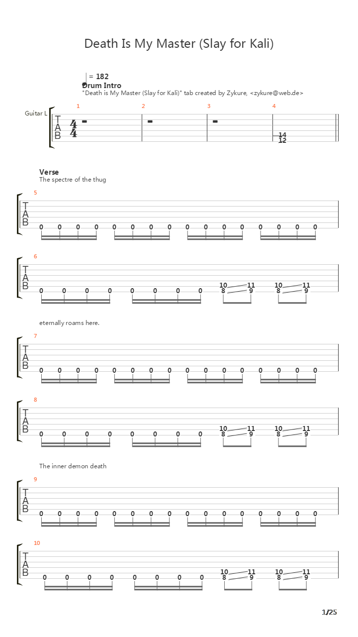 Death Is My Master Slay For Kali吉他谱