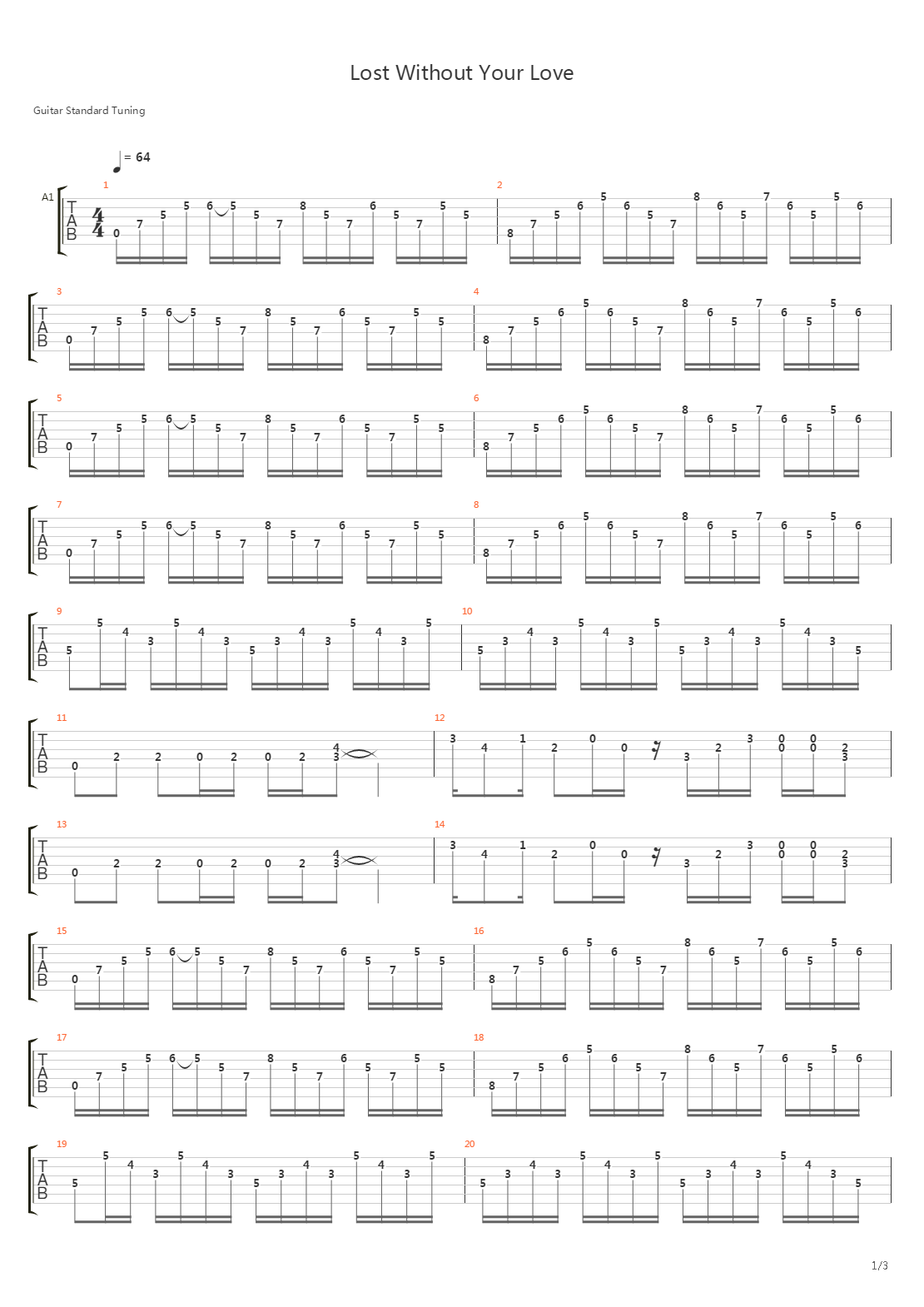 Lost Without Your Love吉他谱