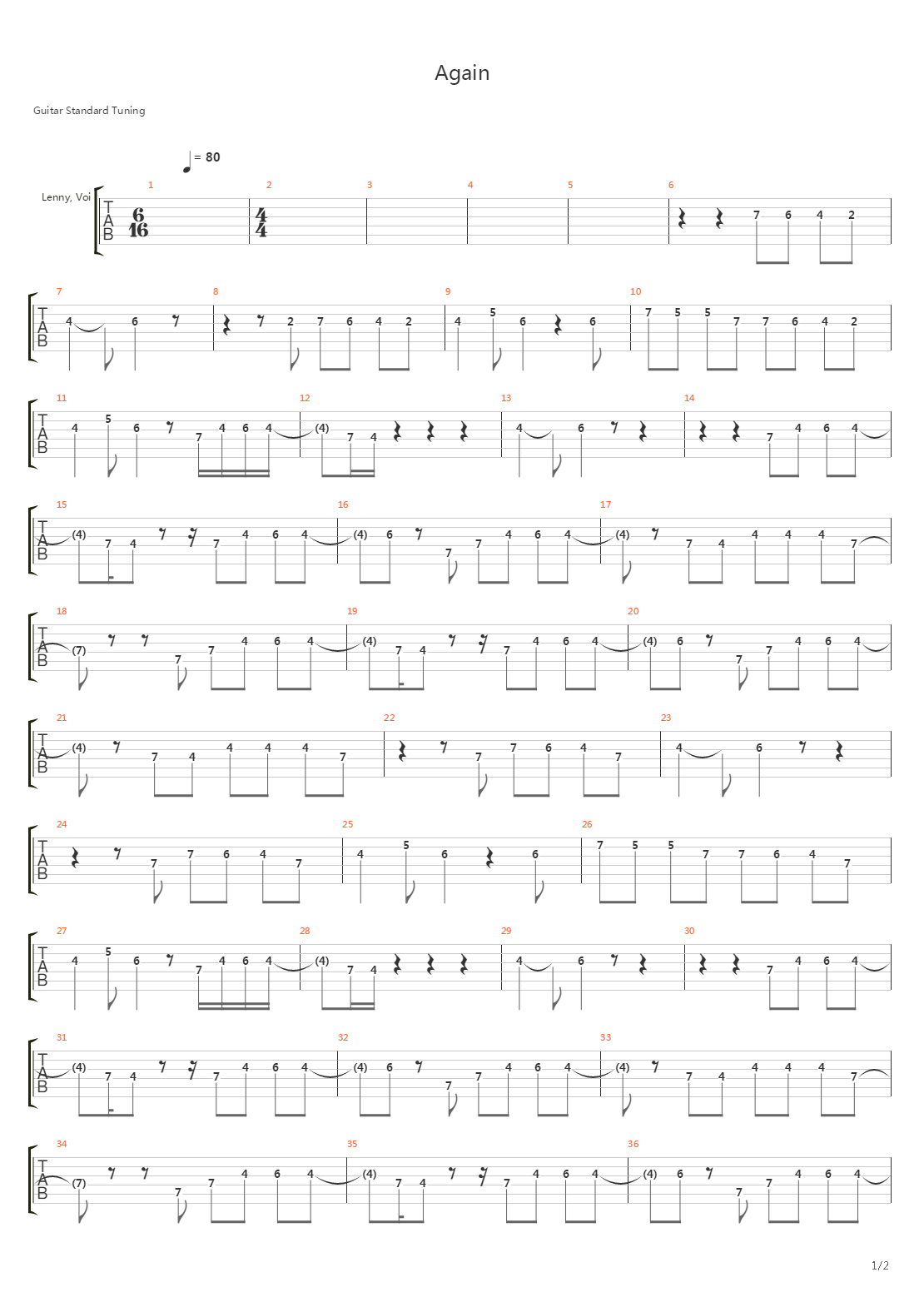 Again吉他谱